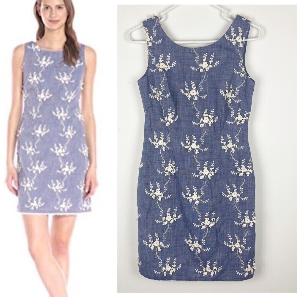 Just Taylor Blue White Embroidered Short Casual Dress Petite 6 Floral​​​…​‎